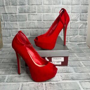 Breckalle Judy- Red Suede Platform Stiletto- 8